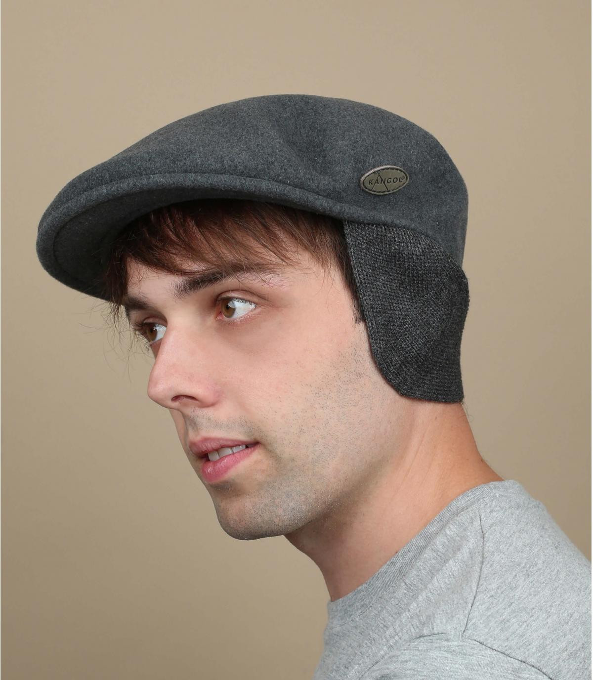 grey flat cap ear flap Wool 504 Earflap dk flannel